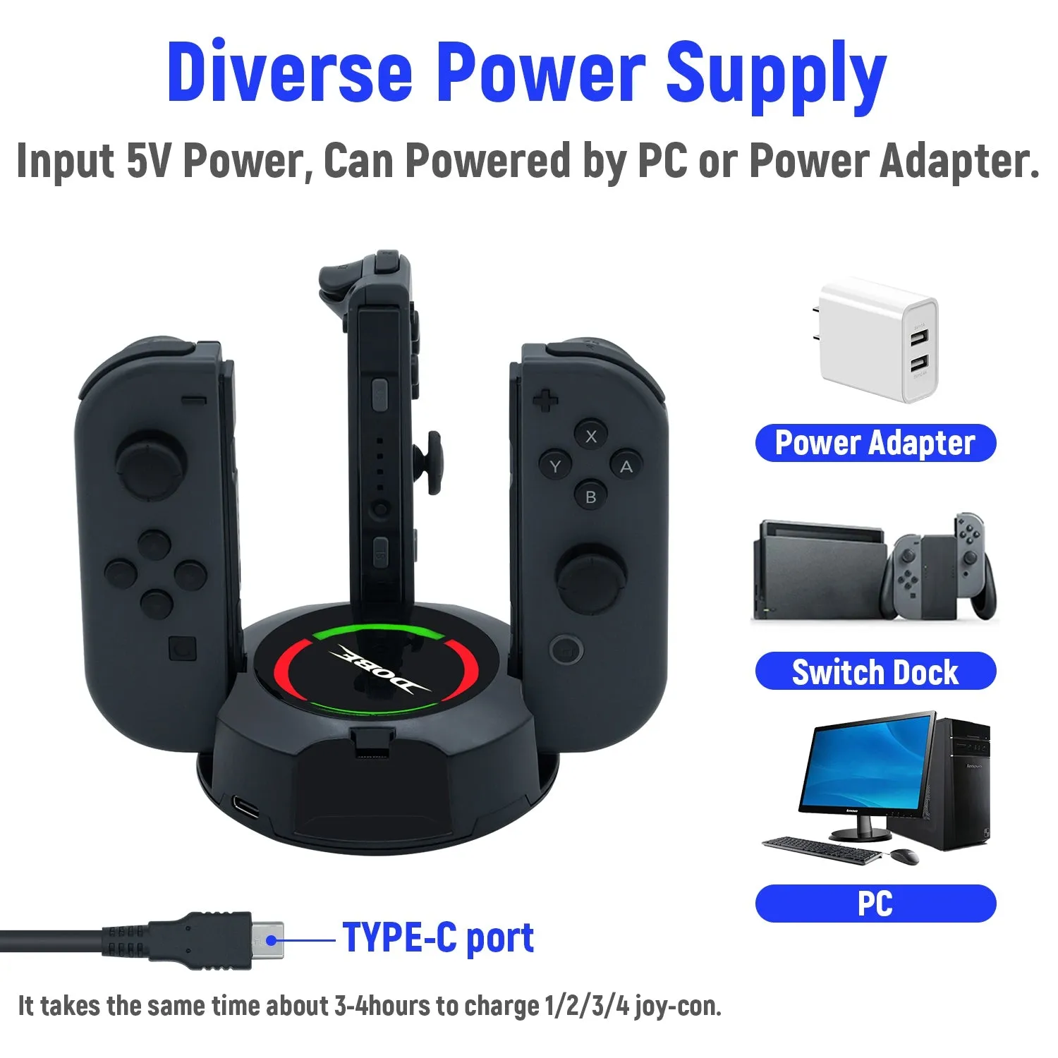 For Nintendo Switch/Switch oled Dock for Joy Con for Dobe 4 in1 Controller Charging Charger