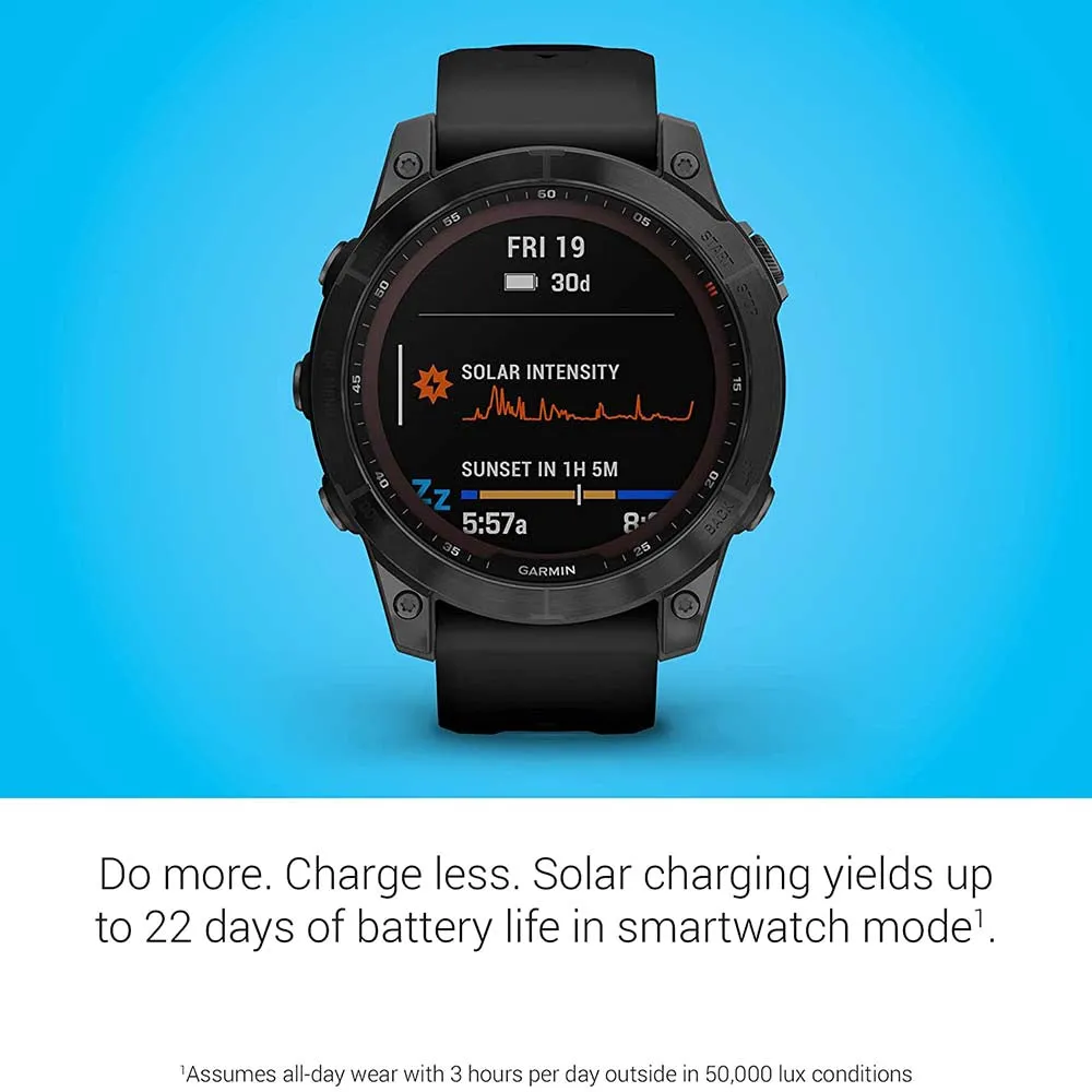 Garmin fenix 7 Sapphire Solar Edition Black DLC Titanium with Black Band Solar Charging Capabilities GPS Touchscreen Smart Watch - 010-02540-34