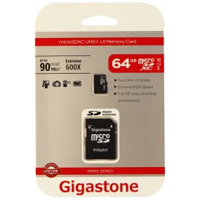 Gigastone Prime 64GB Micro SDXC UHS-1 Class 10 90MBs Memory Card and Adapter