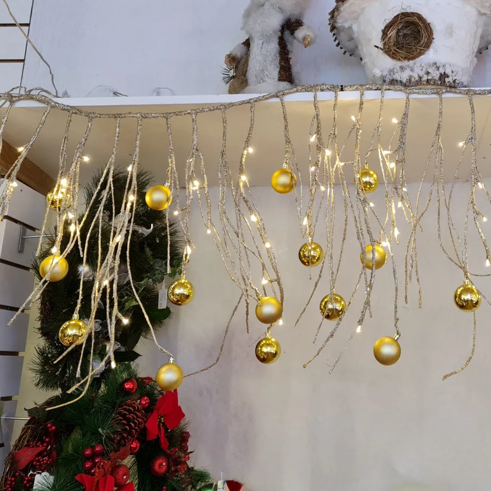 Gold bauble curtain lights