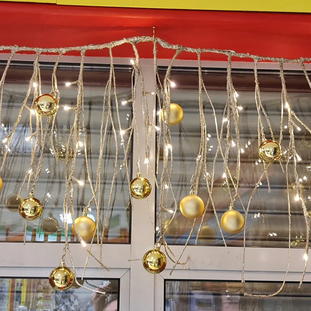 Gold bauble curtain lights