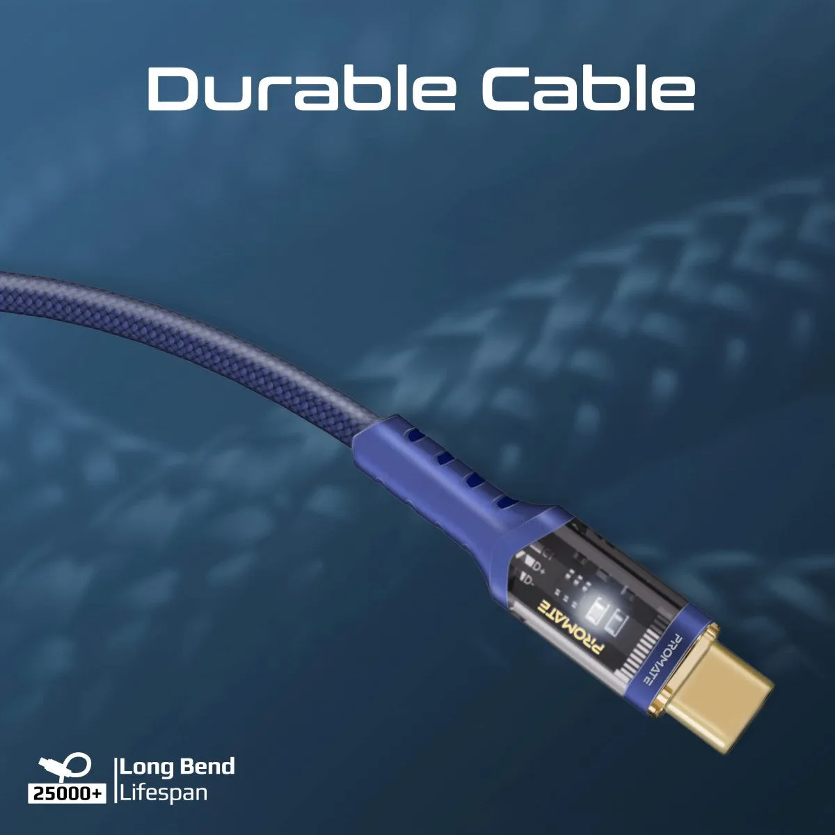High Tensile Transparent 100W Power Delivery USB-C Cable with LED Light