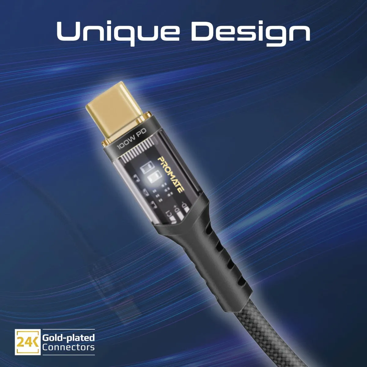 High Tensile Transparent 100W Power Delivery USB-C Cable with LED Light