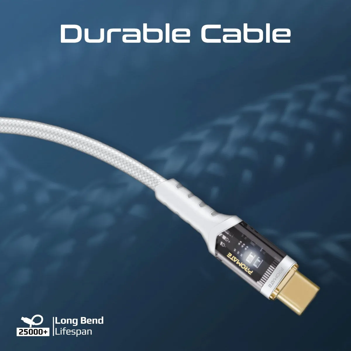High Tensile Transparent 100W Power Delivery USB-C Cable with LED Light