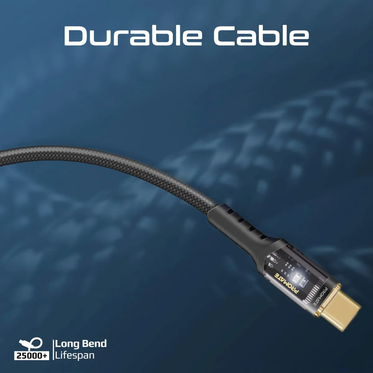 High Tensile Transparent 100W Power Delivery USB-C Cable with LED Light