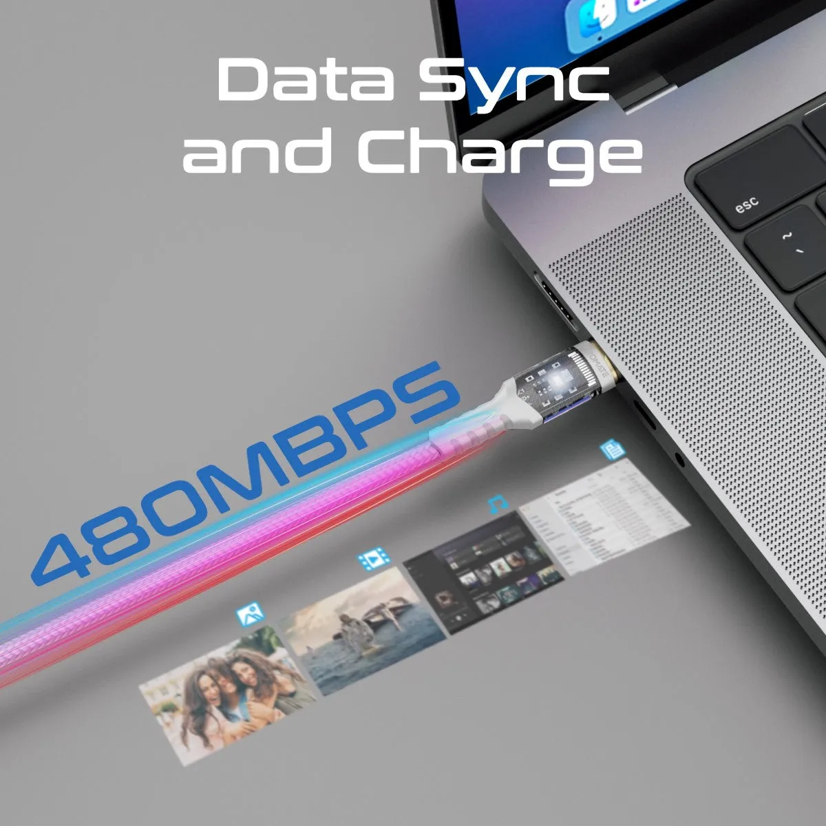 High Tensile Transparent 100W Power Delivery USB-C Cable with LED Light