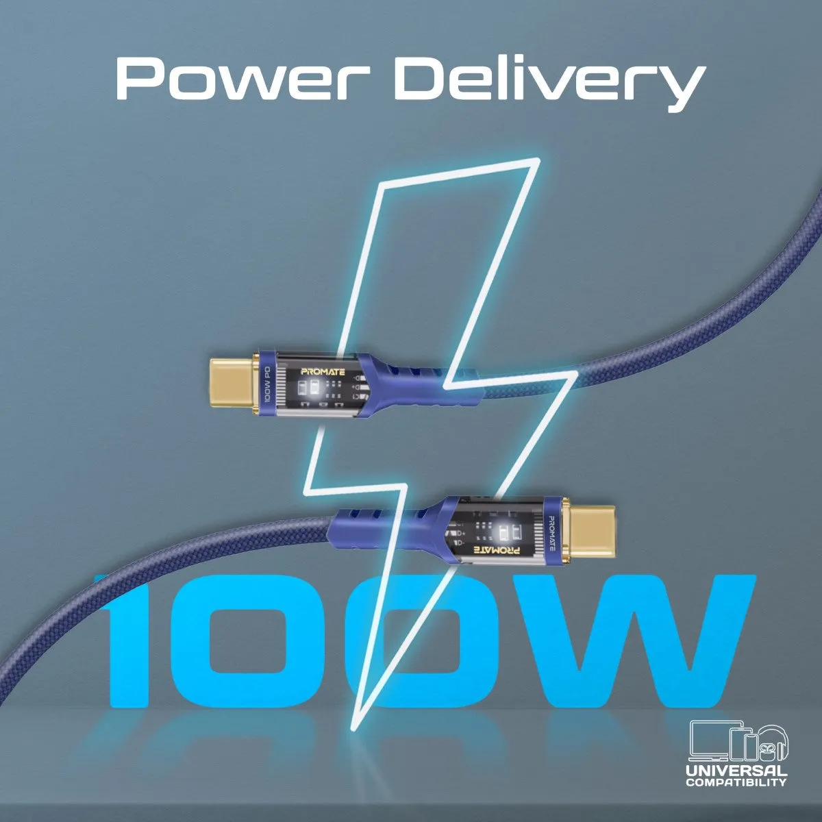 High Tensile Transparent 100W Power Delivery USB-C Cable with LED Light