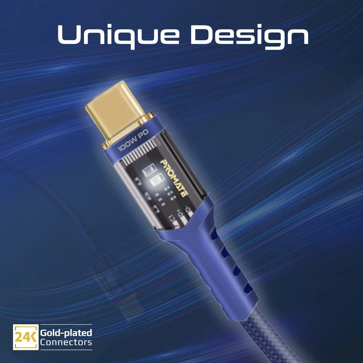 High Tensile Transparent 100W Power Delivery USB-C Cable with LED Light