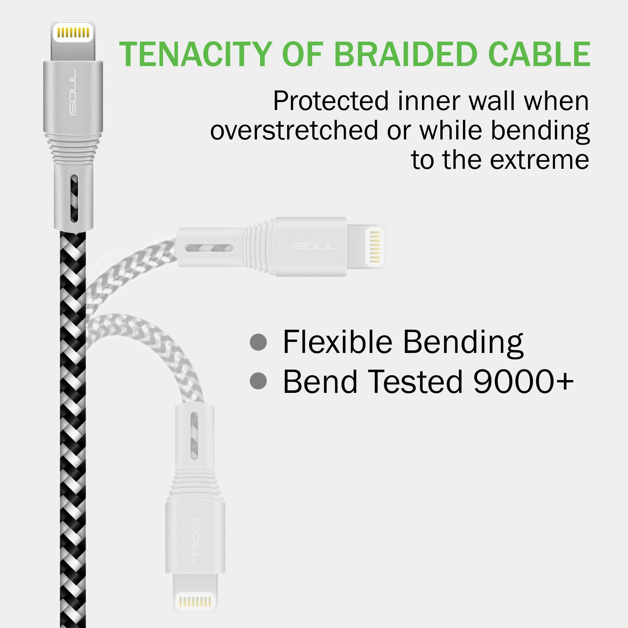 iSOUL Apple Lightning iPhone Charging Cable - 15cm / 1M / 2M Long Nylon Braided Lead USB Fast Charge Sync