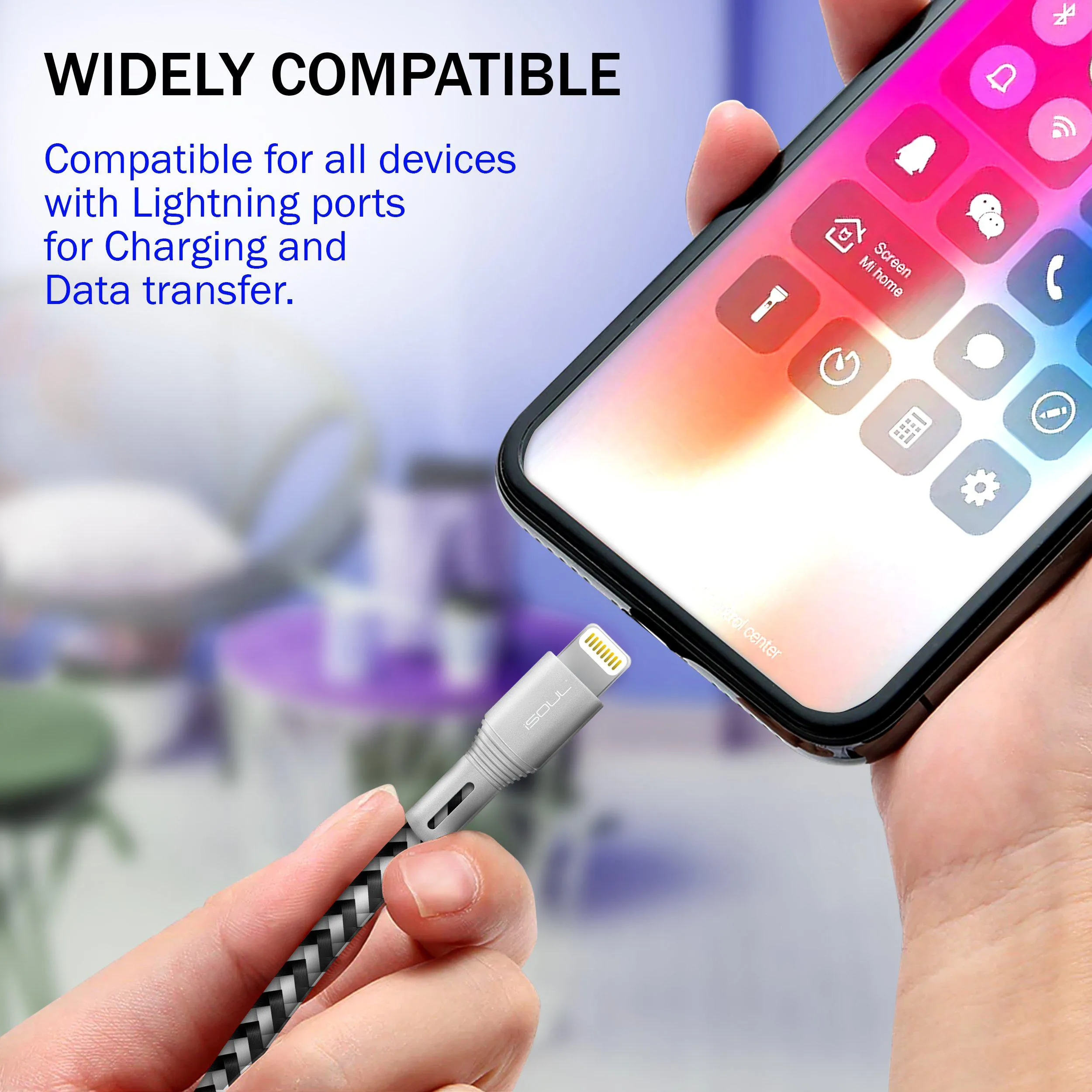 iSOUL Apple Lightning iPhone Charging Cable - 15cm / 1M / 2M Long Nylon Braided Lead USB Fast Charge Sync