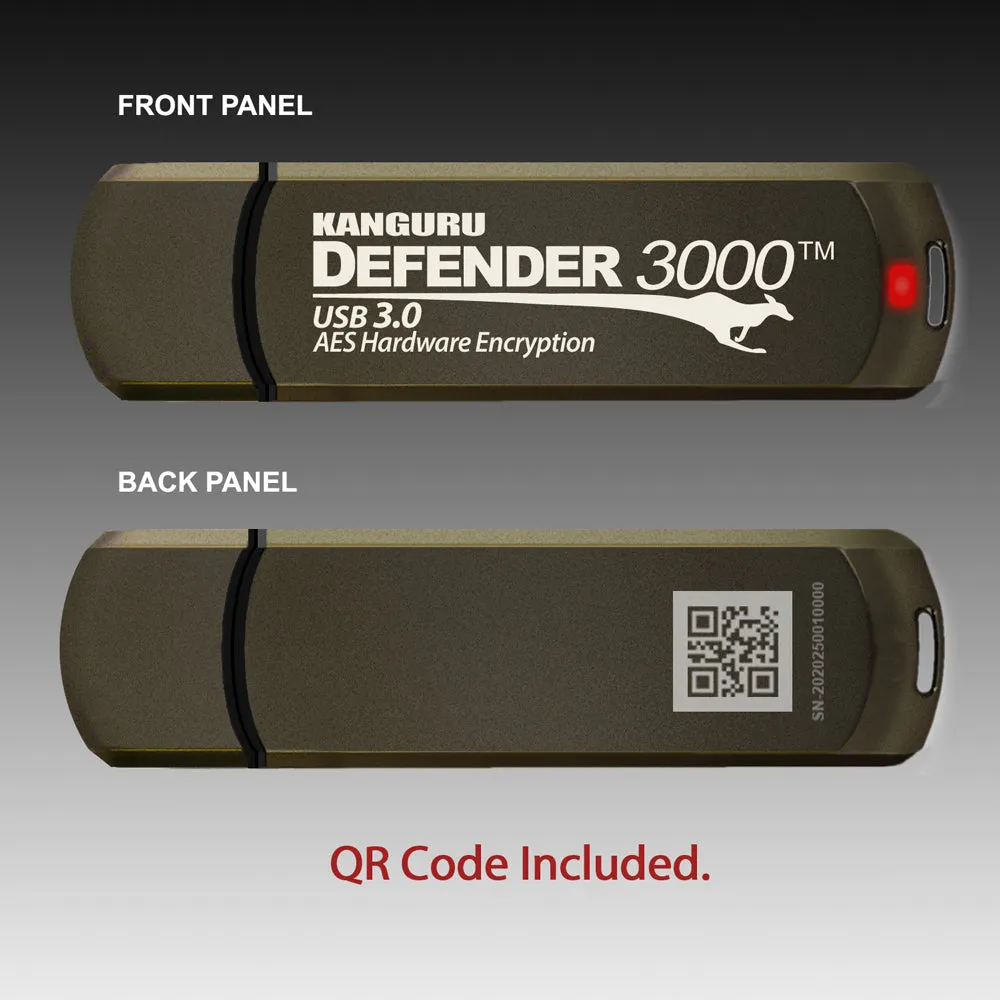 Kanguru Defender 3000™ SuperSpeed USB 3.0, FIPS 140-2 Level 3 Certified, Hardware Encrypted Flash Drive
