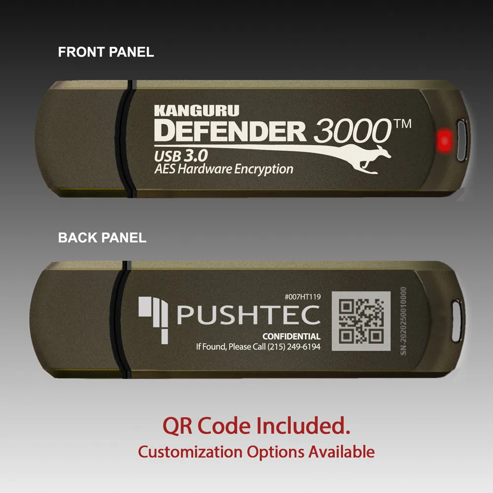 Kanguru Defender 3000™ SuperSpeed USB 3.0, FIPS 140-2 Level 3 Certified, Hardware Encrypted Flash Drive