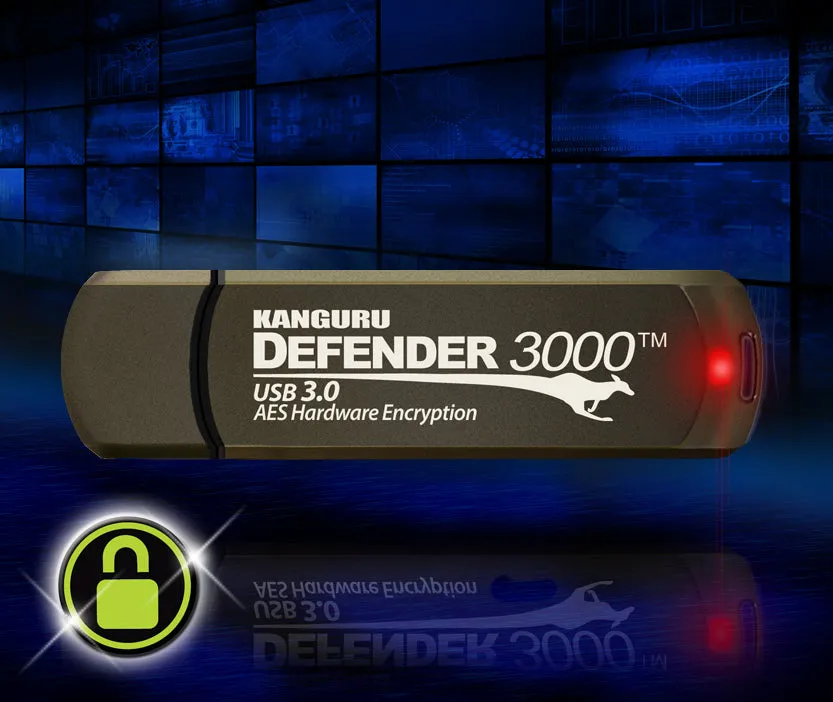 Kanguru Defender 3000™ SuperSpeed USB 3.0, FIPS 140-2 Level 3 Certified, Hardware Encrypted Flash Drive