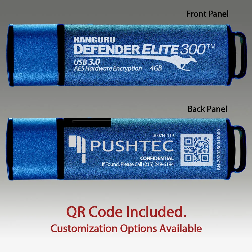 Kanguru Defender Elite300™ FIPS 140-2 Certified, Secure, SuperSpeed USB 3.0, Hardware Encrypted Flash Drive