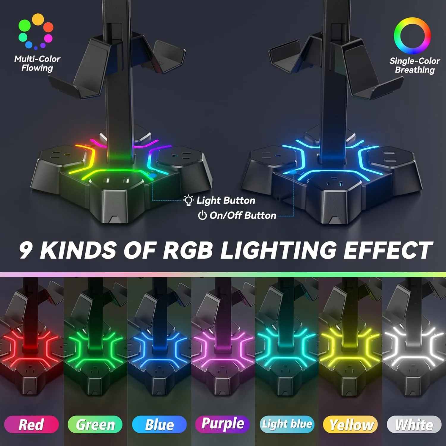 KDD RGB Headphone Stand with USB Charger