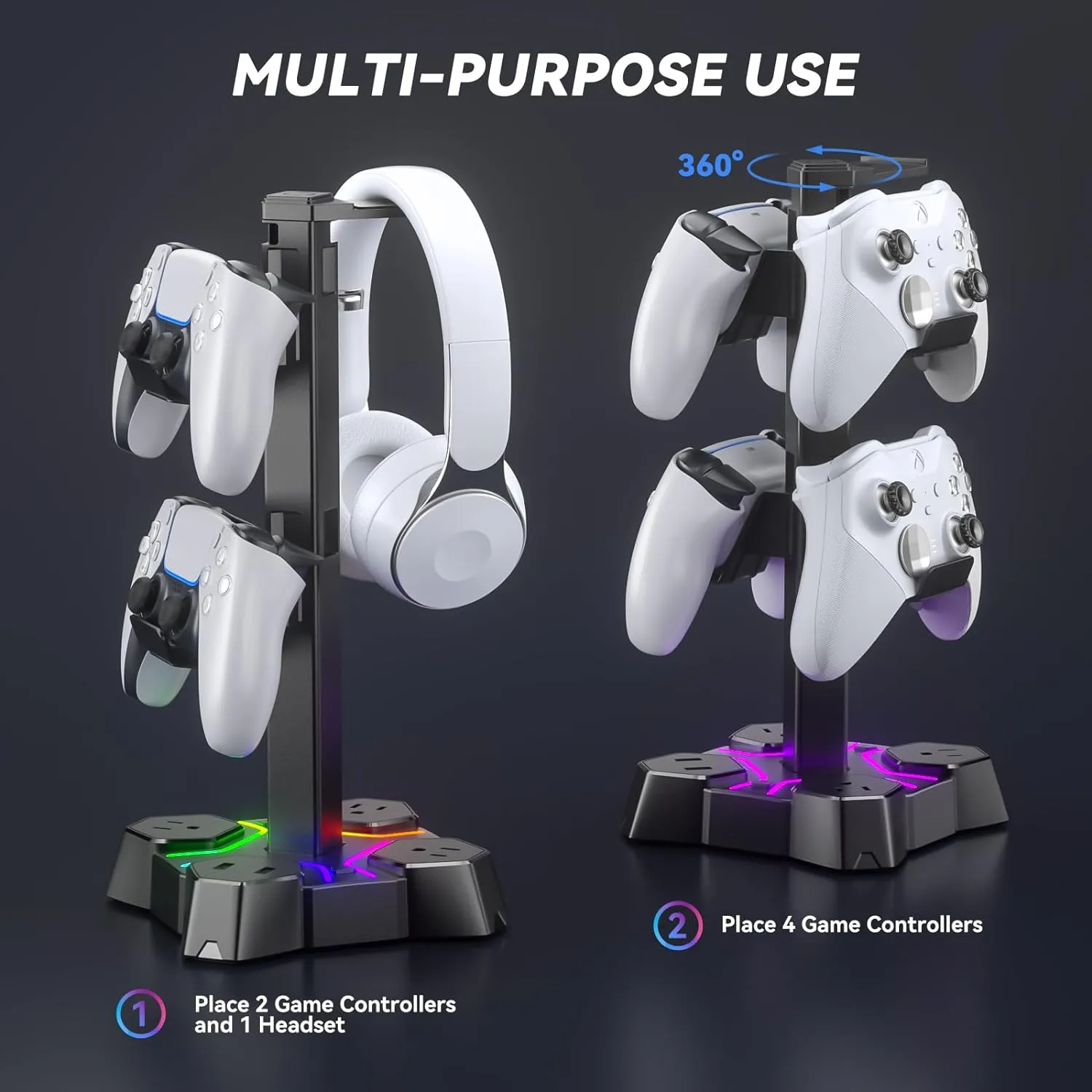 KDD RGB Headphone Stand with USB Charger