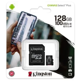 Kingston Canvas Select 128GB Micro SD UHS-I Flash Card with Adapter - Black | 298703