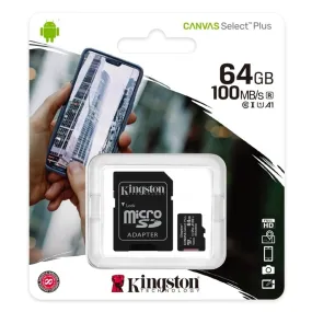 Kingston Canvas Select Plus 64GB Micro SD UHS-I (U1) Flash Card with Adapter