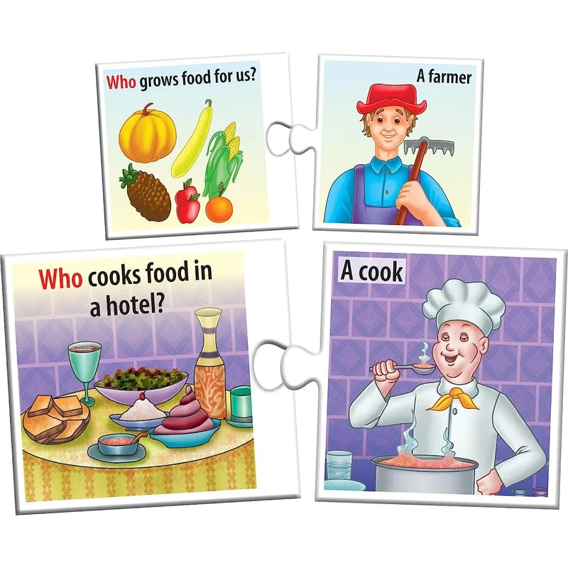 Let's Find Out Who Puzzle, Let's Find Out Why and Action Words Puzzle (Set of 3)