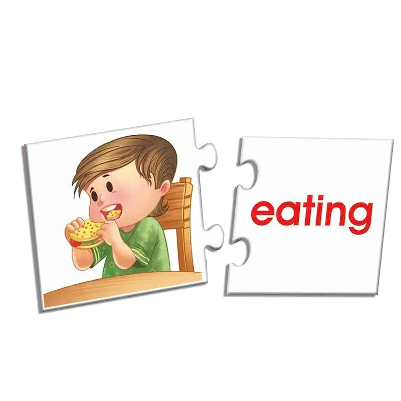 Let's Find Out Who Puzzle, Let's Find Out Why and Action Words Puzzle (Set of 3)