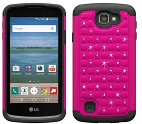 LG Optimus Zone 3 Cases | LG K4 Cases | LG Spree Cases | LG Rebel Cases, Crystal Rhinestone Slim Hybrid Dual Layer Case Cover - Hot Pink/Black