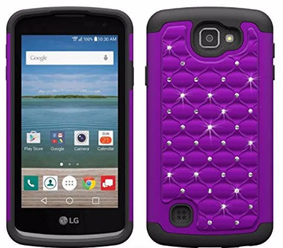 LG Optimus Zone 3 Cases | LG K4 Cases | LG Spree Cases | LG Rebel Cases, Crystal Rhinestone Slim Hybrid Dual Layer Case Cover - Purple/Black