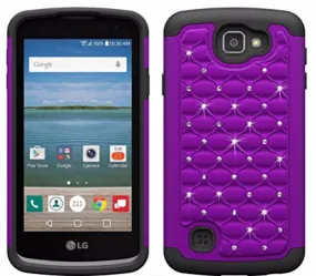 LG Optimus Zone 3 Cases | LG K4 Cases | LG Spree Cases | LG Rebel Cases, Crystal Rhinestone Slim Hybrid Dual Layer Case Cover - Purple/Black