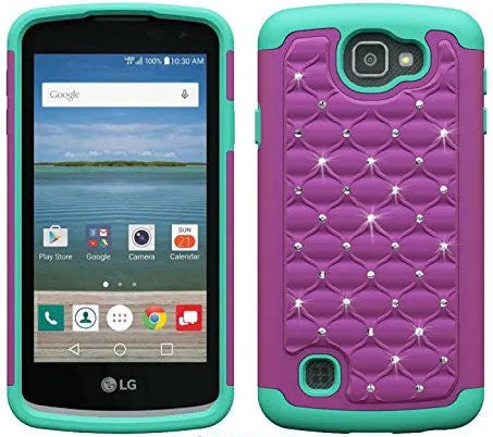 LG Optimus Zone 3 Cases | LG K4 Cases | LG Spree Cases | LG Rebel Cases, Crystal Rhinestone Slim Hybrid Dual Layer Case Cover - Purple/Teal