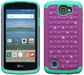 LG Optimus Zone 3 Cases | LG K4 Cases | LG Spree Cases | LG Rebel Cases, Crystal Rhinestone Slim Hybrid Dual Layer Case Cover - Purple/Teal