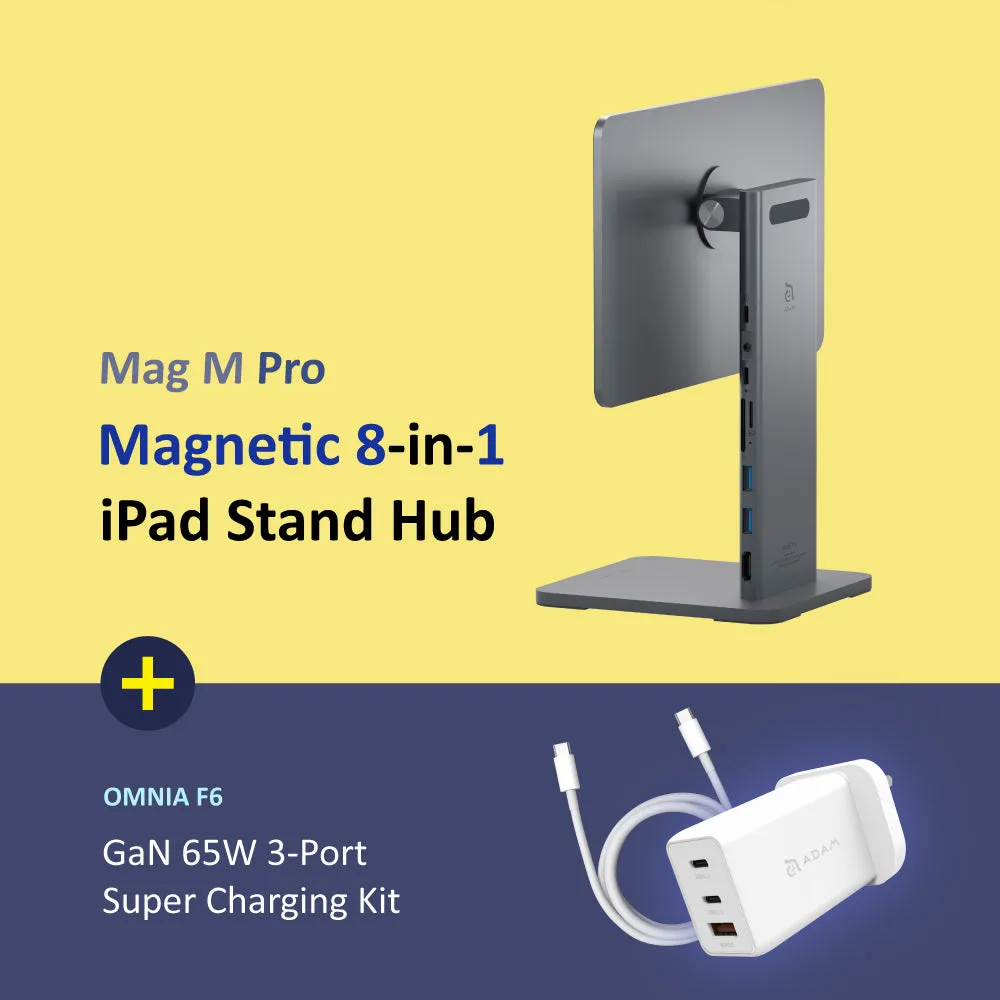 Mag M Pro Magnetic 8-in-1 iPad Stand Hub   OMNIA F6 65W Super Charging Kit-UK Plug
