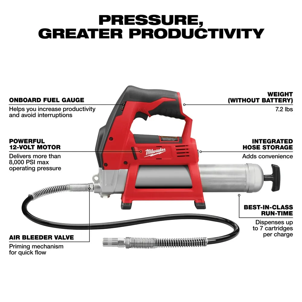 Milwaukee 2446-20x2BSK M12 12V Cordless Li-Ion Grease Gun w/ Starter Kit