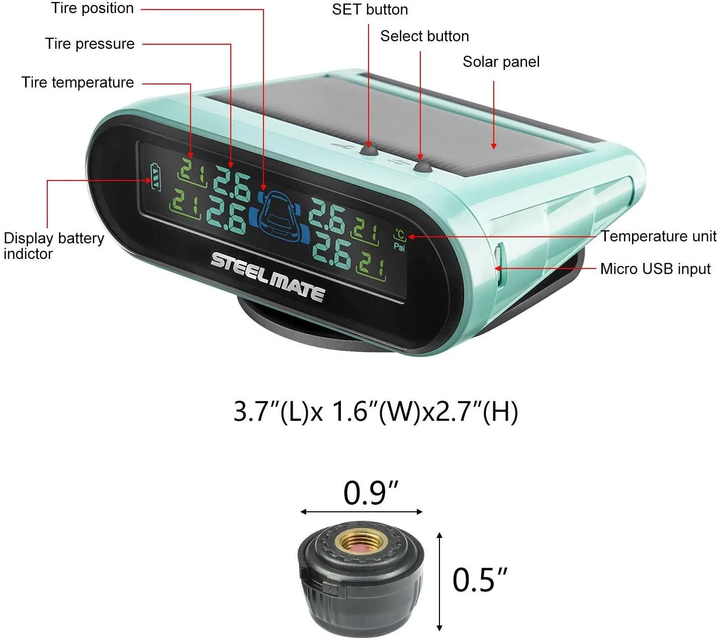 Mini One-s Green Multi-Function Tire Pressure Monitoring System Auto Backlight Sleep Awake