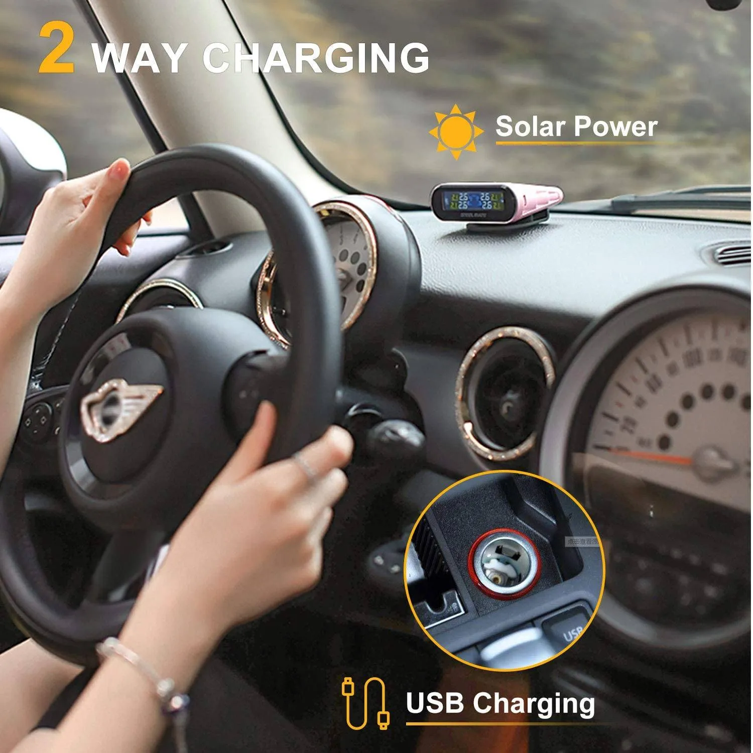Mini One-s Pink Multi-Function Tire Pressure Monitoring System Auto Backlight Sleep Awake
