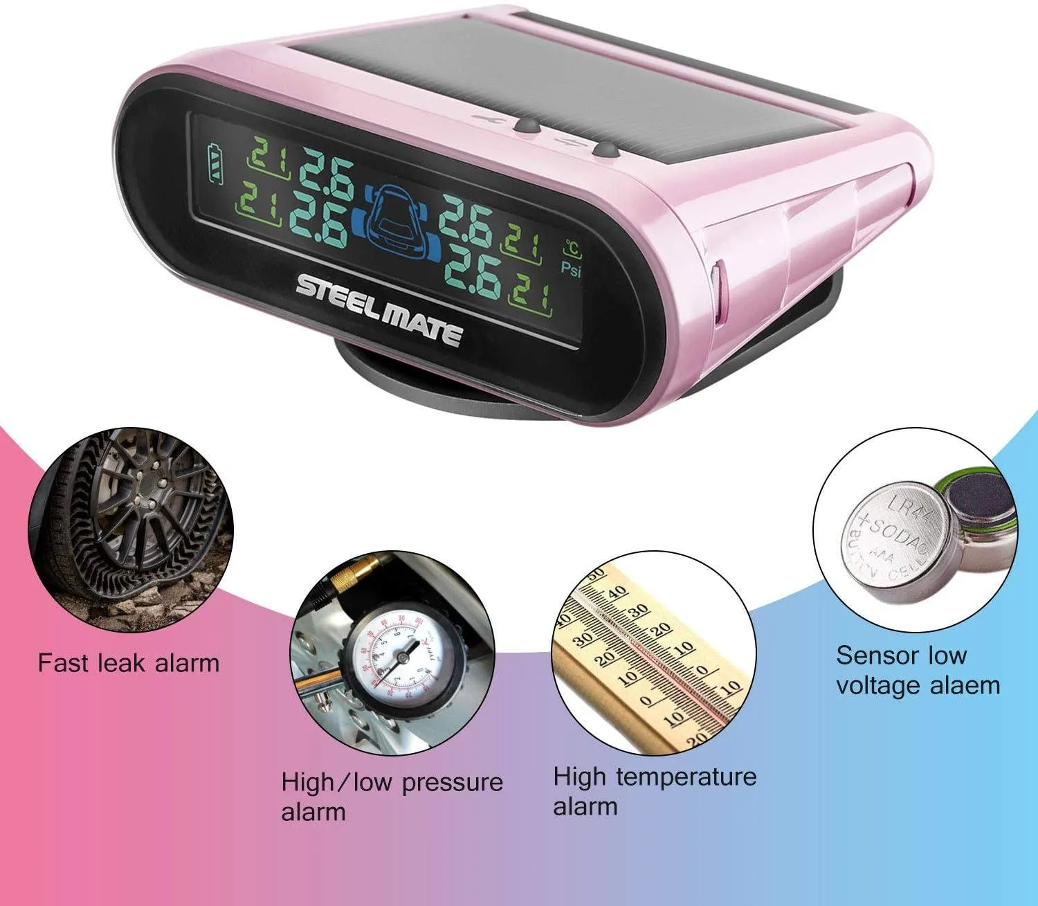 Mini One-s Pink Multi-Function Tire Pressure Monitoring System Auto Backlight Sleep Awake