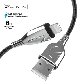 Naztech Titanium USB to MFi Lightning Braided Cable 6ft Black