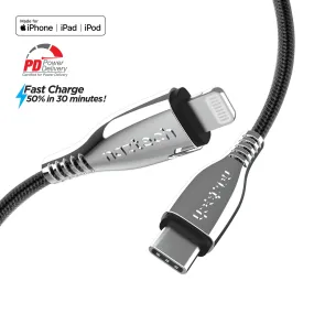 Naztech Titanium USB-C to Lightning Braided Cable 6ft Black