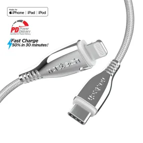 Naztech Titanium USB-C to Lightning Braided Cable 6ft White