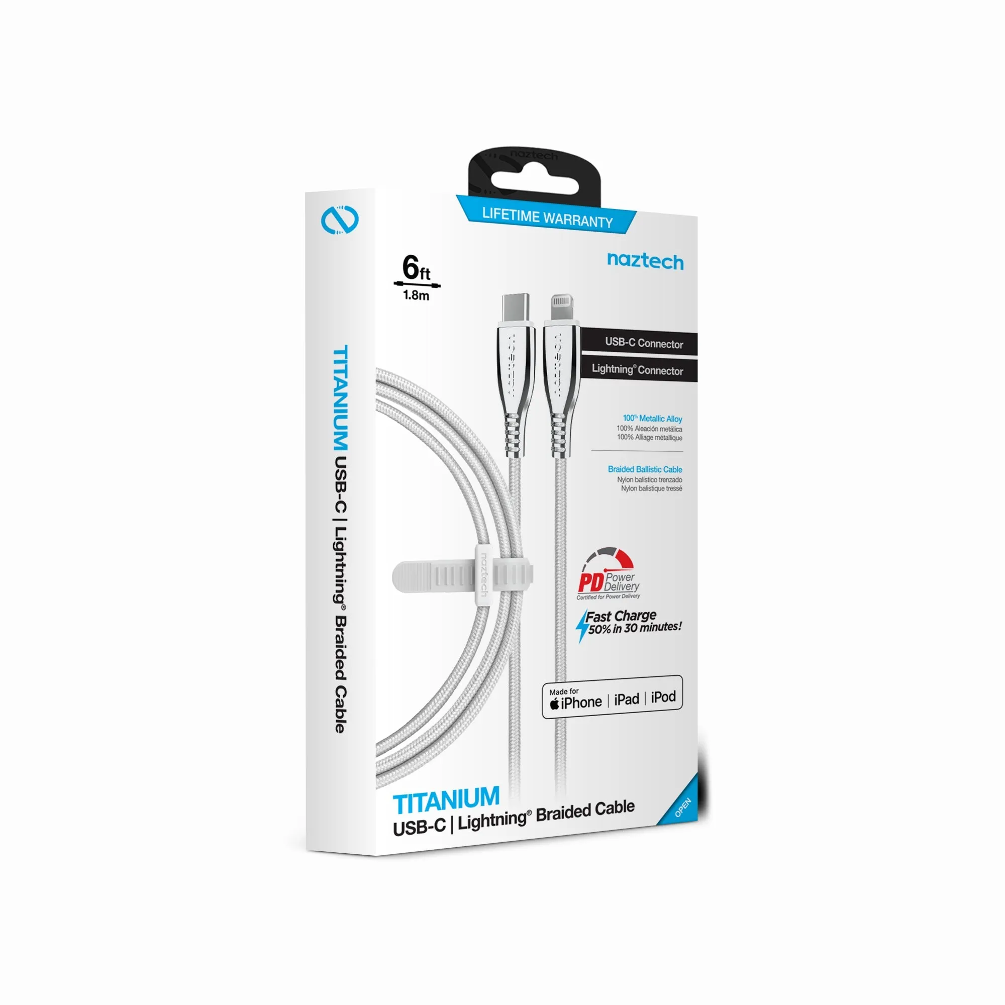 Naztech Titanium USB-C to Lightning Braided Cable 6ft
