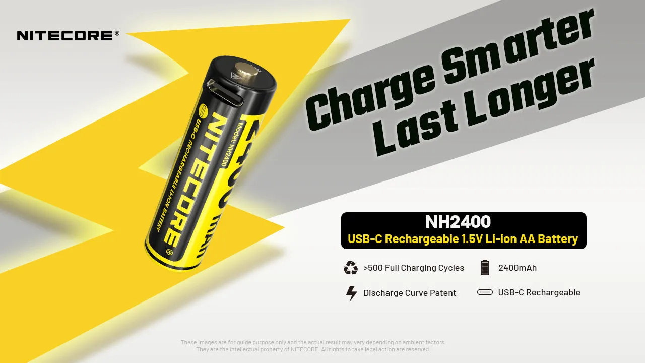 Nitecore NH2400 2400mAh USB-C Rechargeable AA Battery 4-Pack