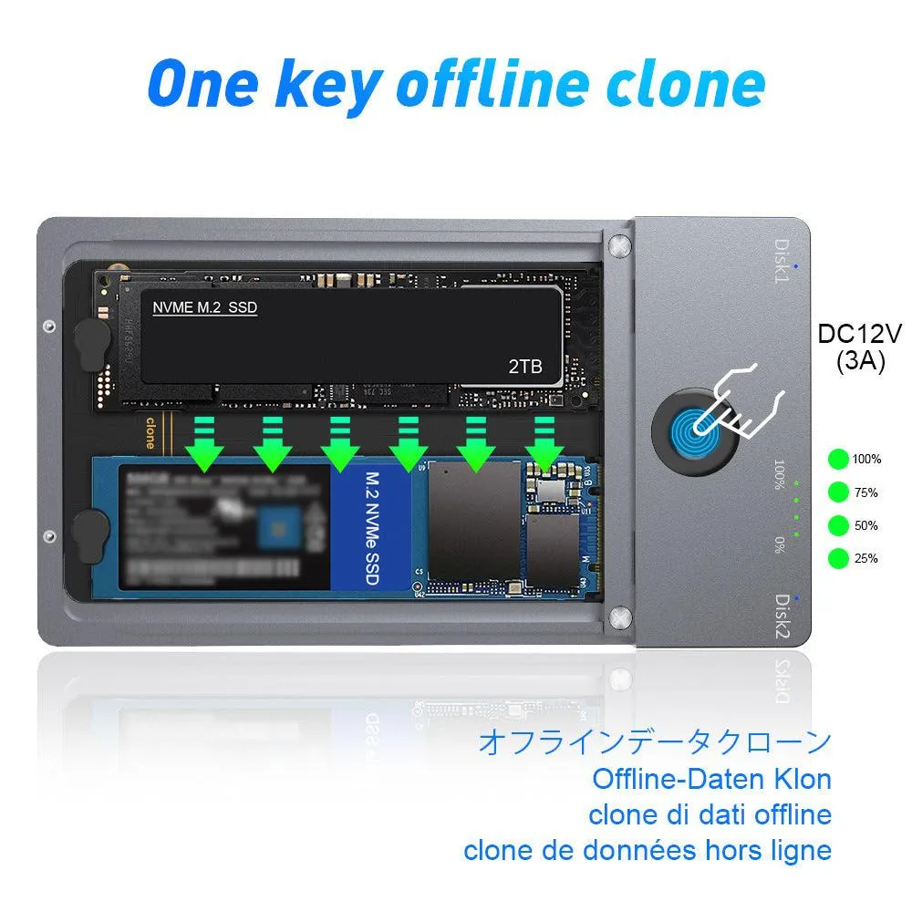 NVMe M.2 Dual-Bay Offline Clone Hard Drive Enclosure