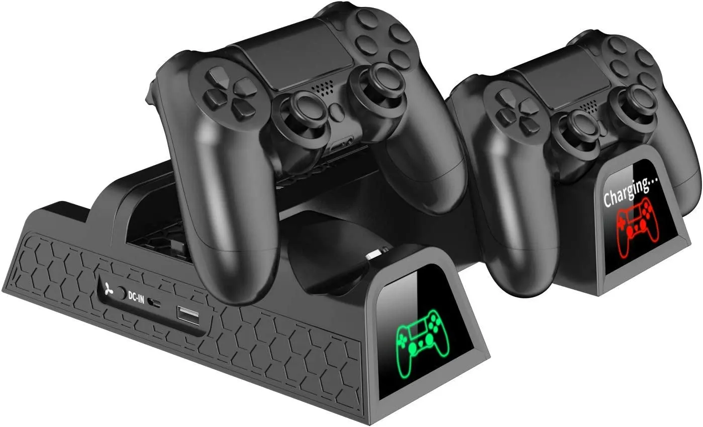 OIVO PS4 Stand Cooling Fan Station for Playstation 4/PS4 Slim/Ps4 Pro, PS4 Pro Vertical Stand with Dual Controller EXT Port Charger Dock Station and 12 Game Slots