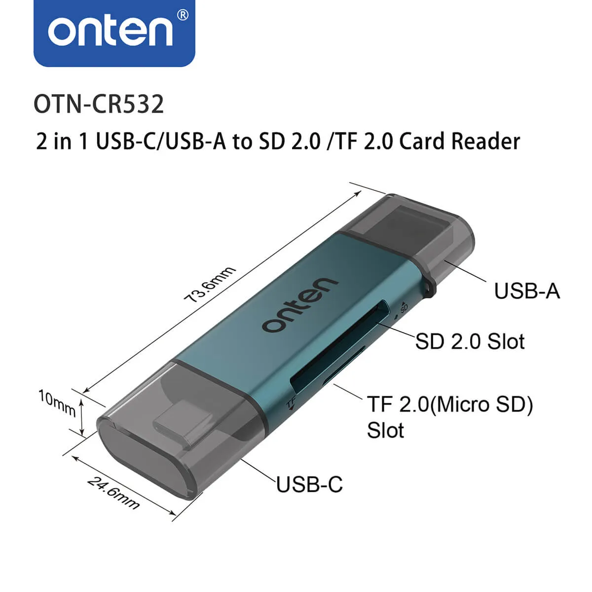 Onten CR532 USB 2 in 1 SD2.0/TF2.0 Card Reader