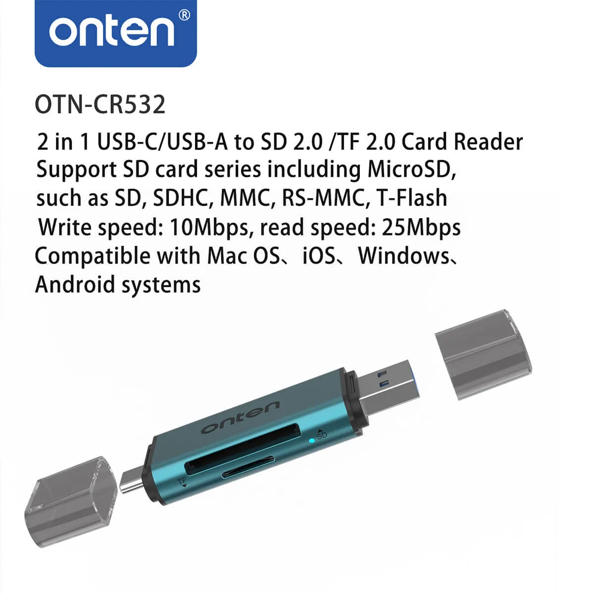 Onten CR532 USB 2 in 1 SD2.0/TF2.0 Card Reader