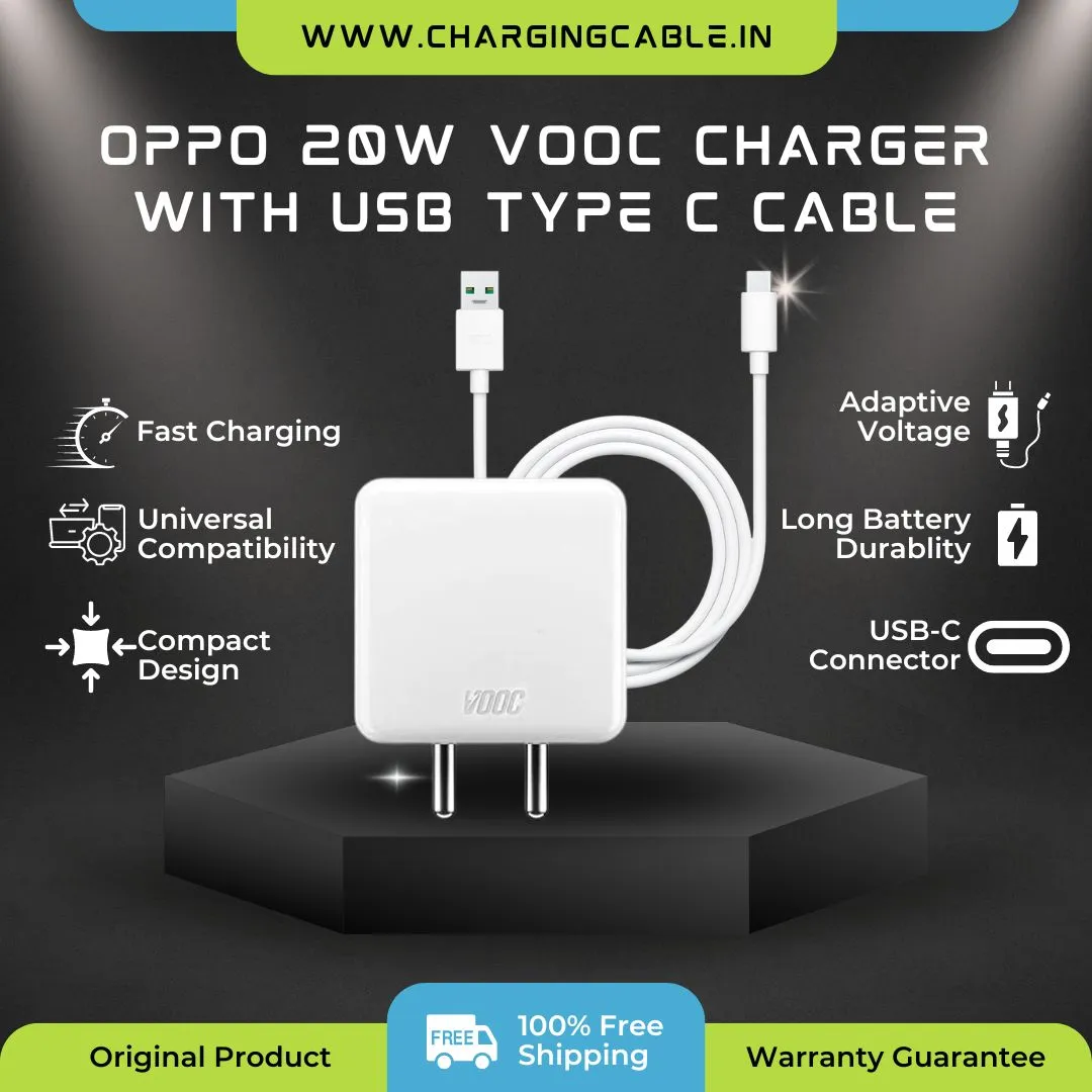 Oppo F19 4 Amp Type-C  Vooc Charger With C-Type Cable