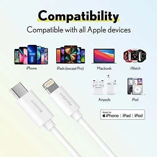 Overtime iPhone MFI Certified 10ft USB-C to Lightning Charging Cable