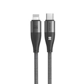 Promate High Strength Nylon USB-C to Lightning Cable 20W Grey