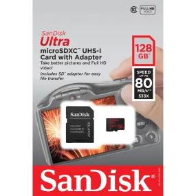 SanDisk 128GB microSDXC Memory Card Ultra Class 10 UHS-I with microSD Adapter