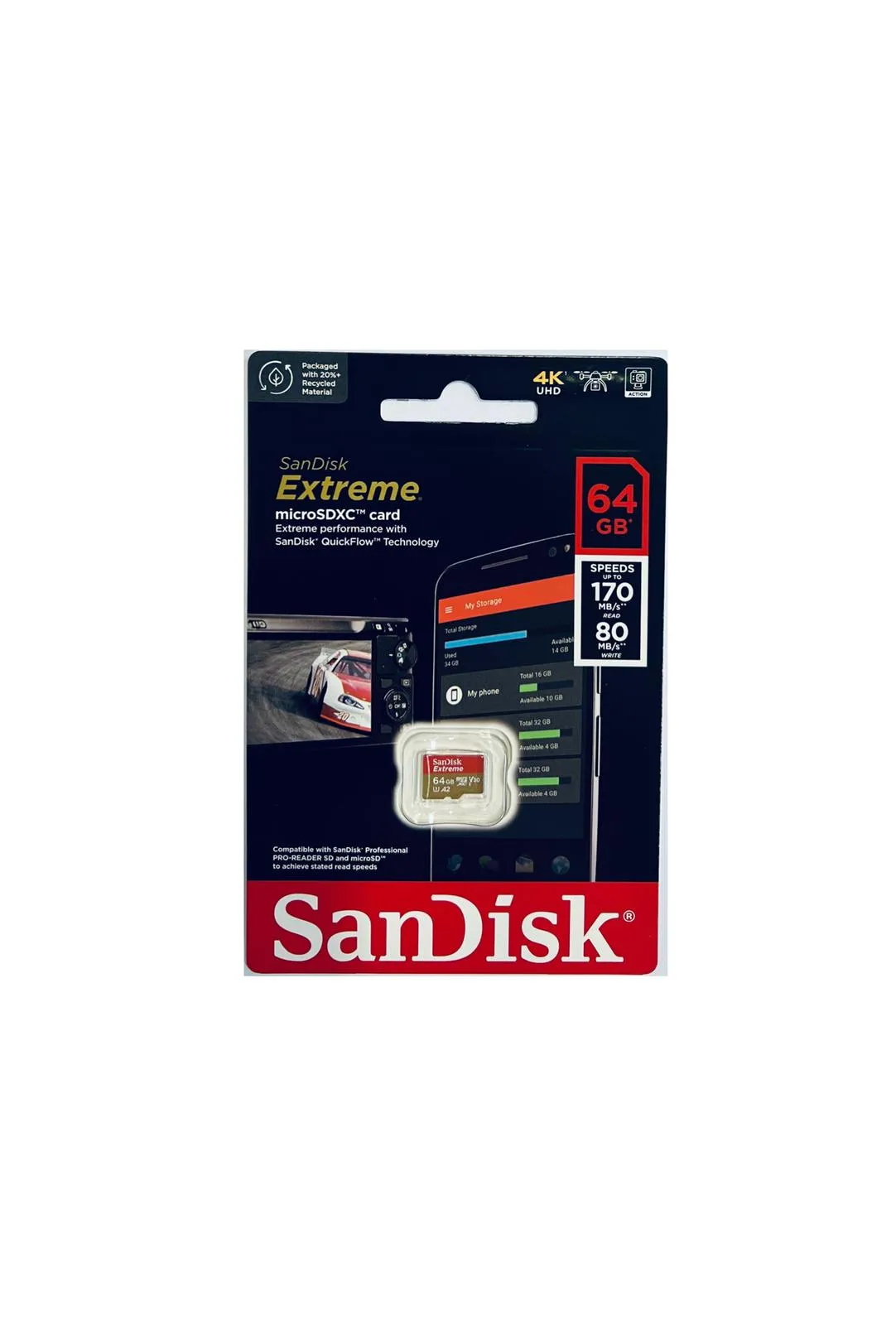SanDisk Extreme microSDXC UHS-I Card (Class 10) 4K UHD - 64gb(SDSQXAH)/128gb(SDSQXAA)/ 256gb, 512gb(SDSQXAV)