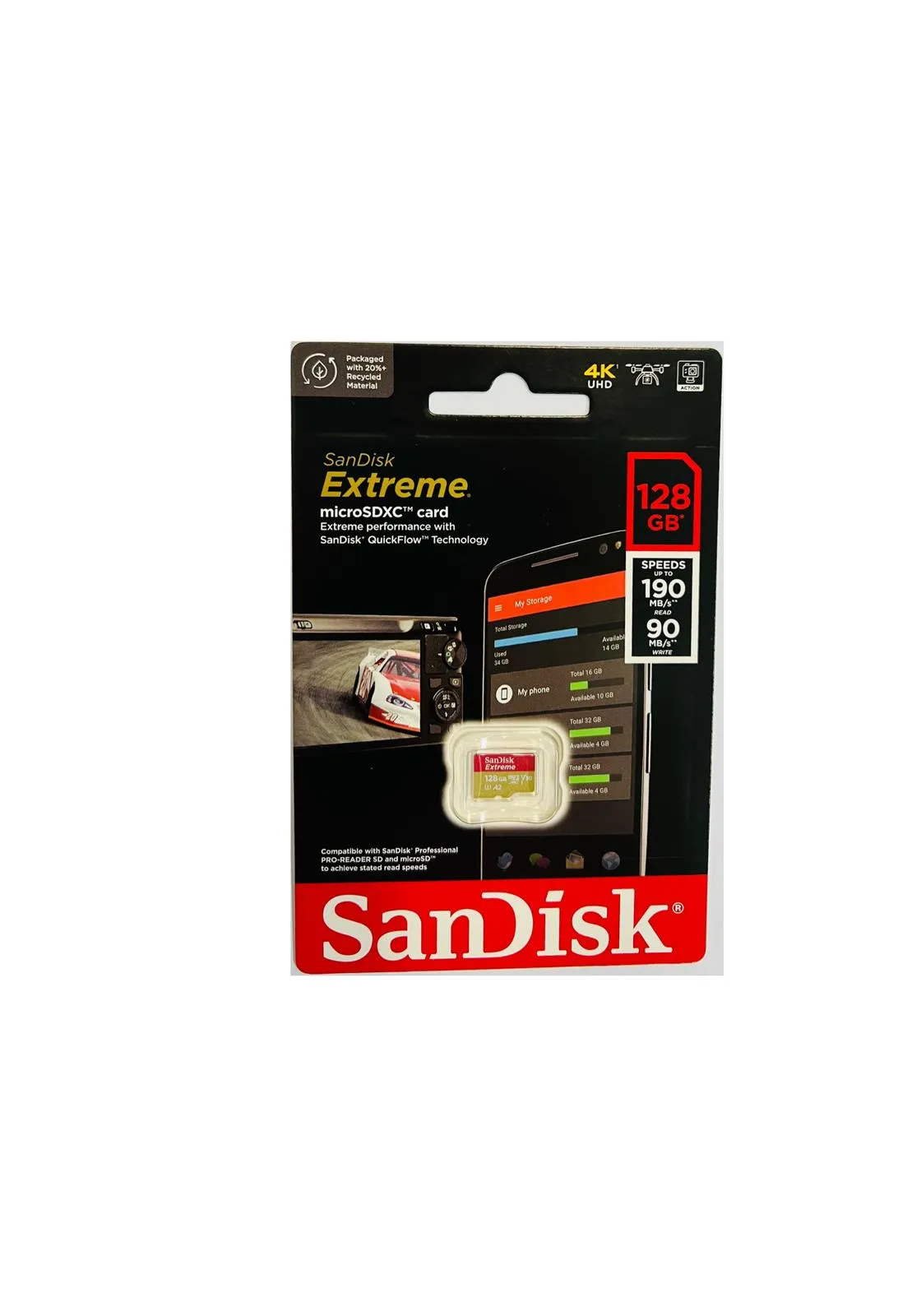 SanDisk Extreme microSDXC UHS-I Card (Class 10) 4K UHD - 64gb(SDSQXAH)/128gb(SDSQXAA)/ 256gb, 512gb(SDSQXAV)