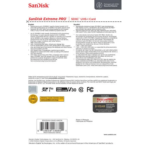 SanDisk Extreme PRO SDXC UHS-I 64GB (200 MB/s)